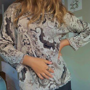 vintage fairy core grunge paisley fringe long sleeve sweater